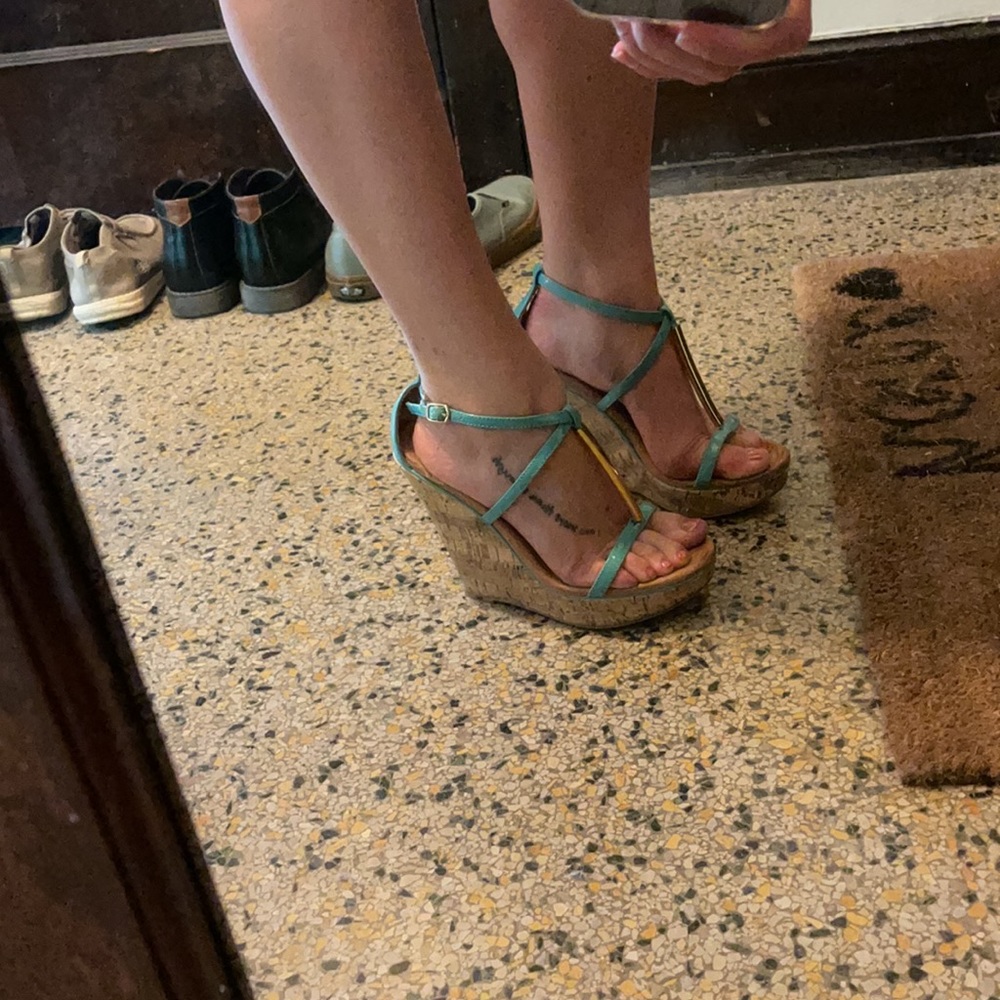 Blue and gold cork wedges